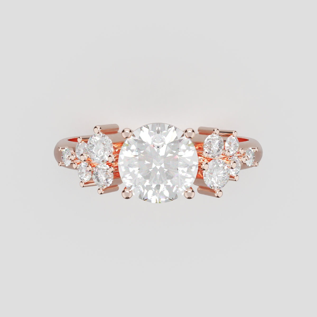 Grappolo, 1ct round lab grown diamond engagement ring, Cluster, 18K rose gold - front view