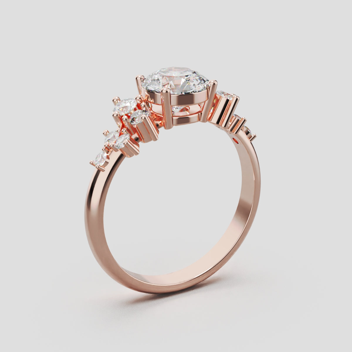 Grappolo, 1ct round lab grown diamond engagement ring, Cluster, 18K rose gold - ne