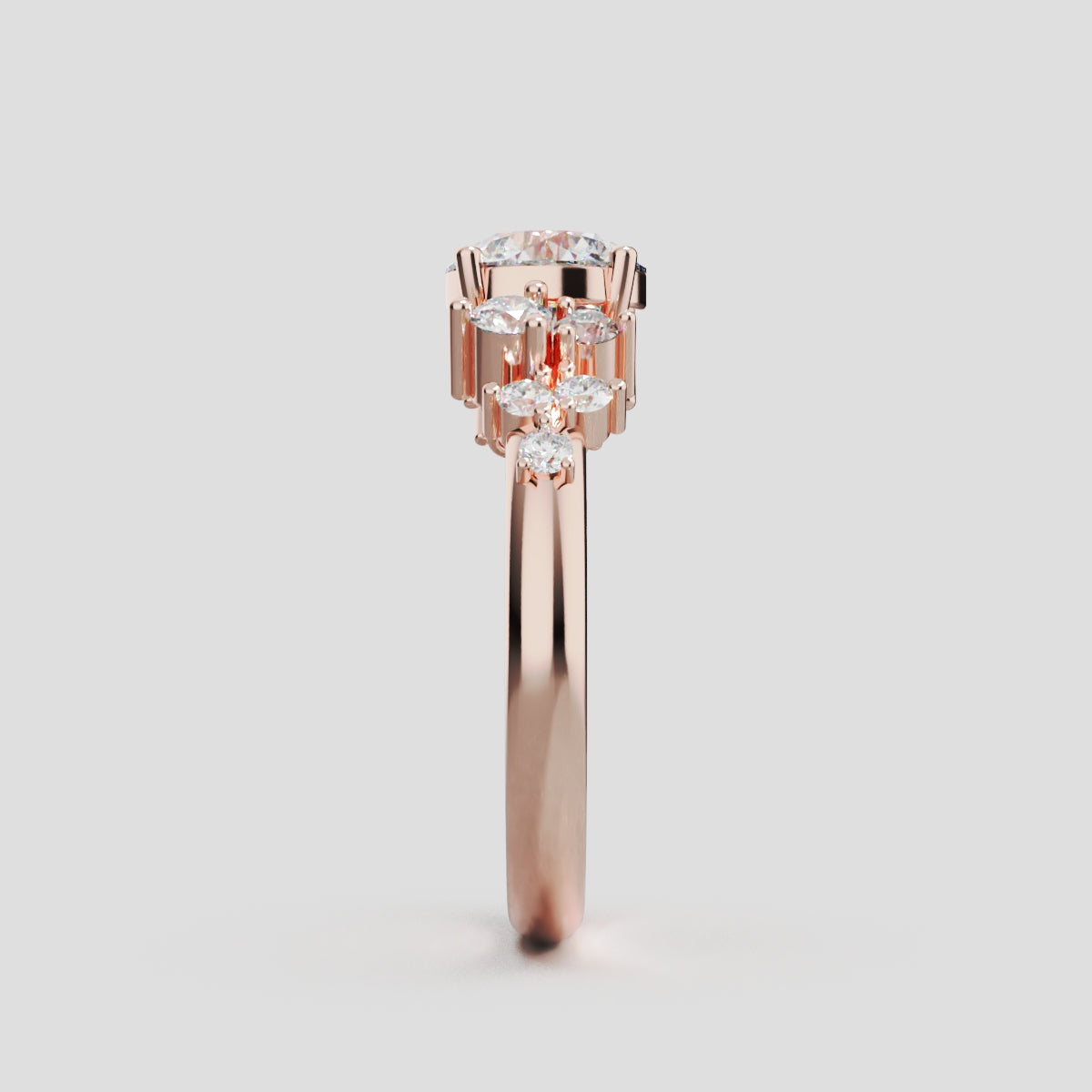 Grappolo, 1ct round lab grown diamond engagement ring, Cluster, 18K rose gold - side view