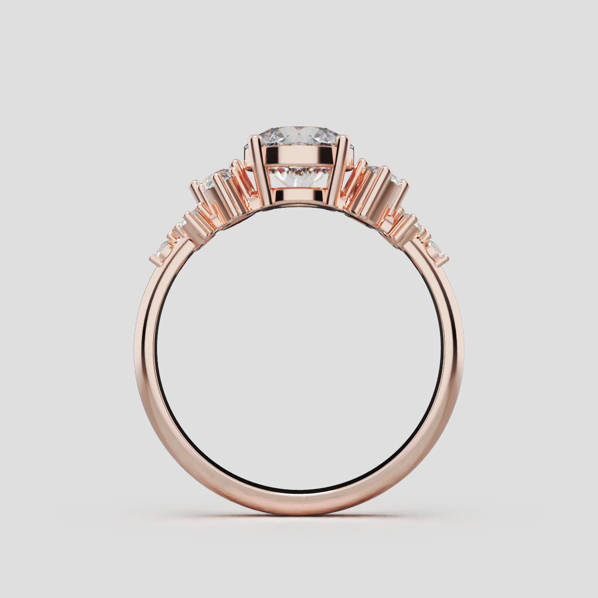 Grappolo, 1ct round lab grown diamond engagement ring, Cluster, 18K rose gold - through finger