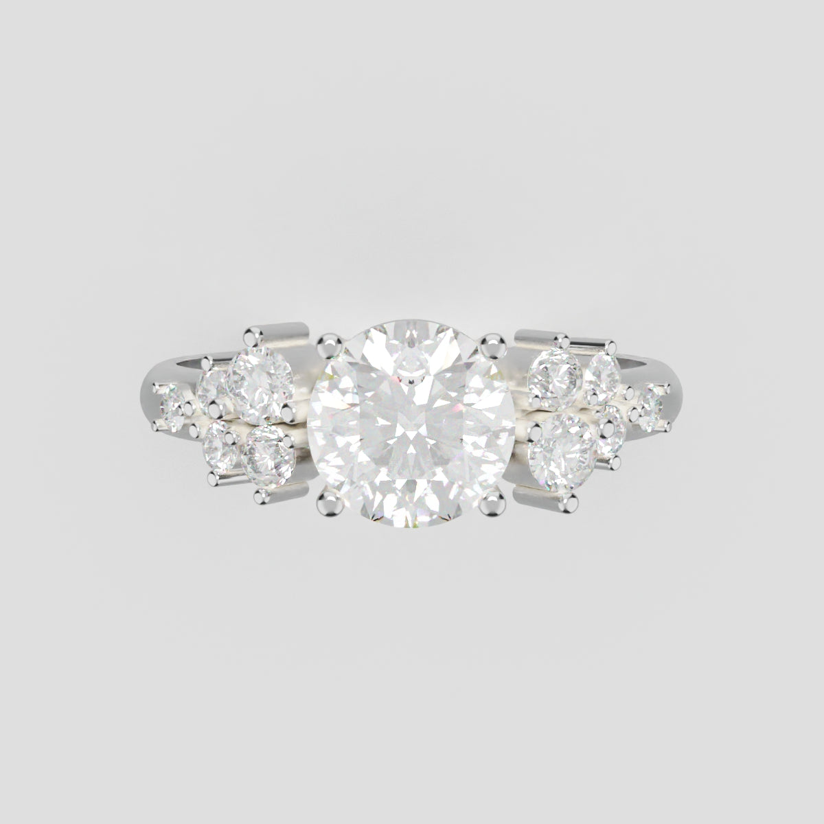 Grappolo, 1ct round lab grown diamond engagement ring, Cluster, 18K white gold - front view