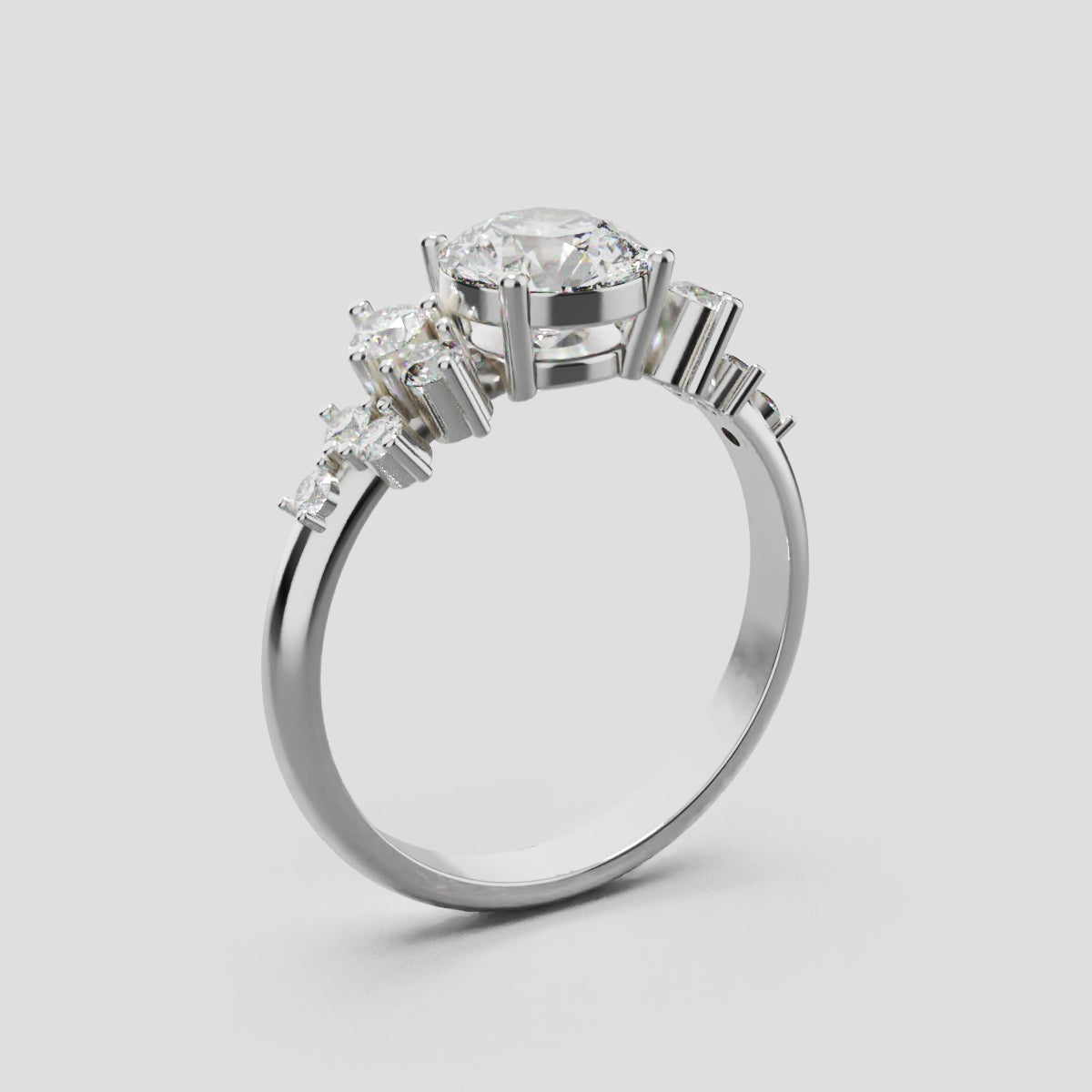 Grappolo, 1ct round lab grown diamond engagement ring, Cluster, 18K white gold - ne