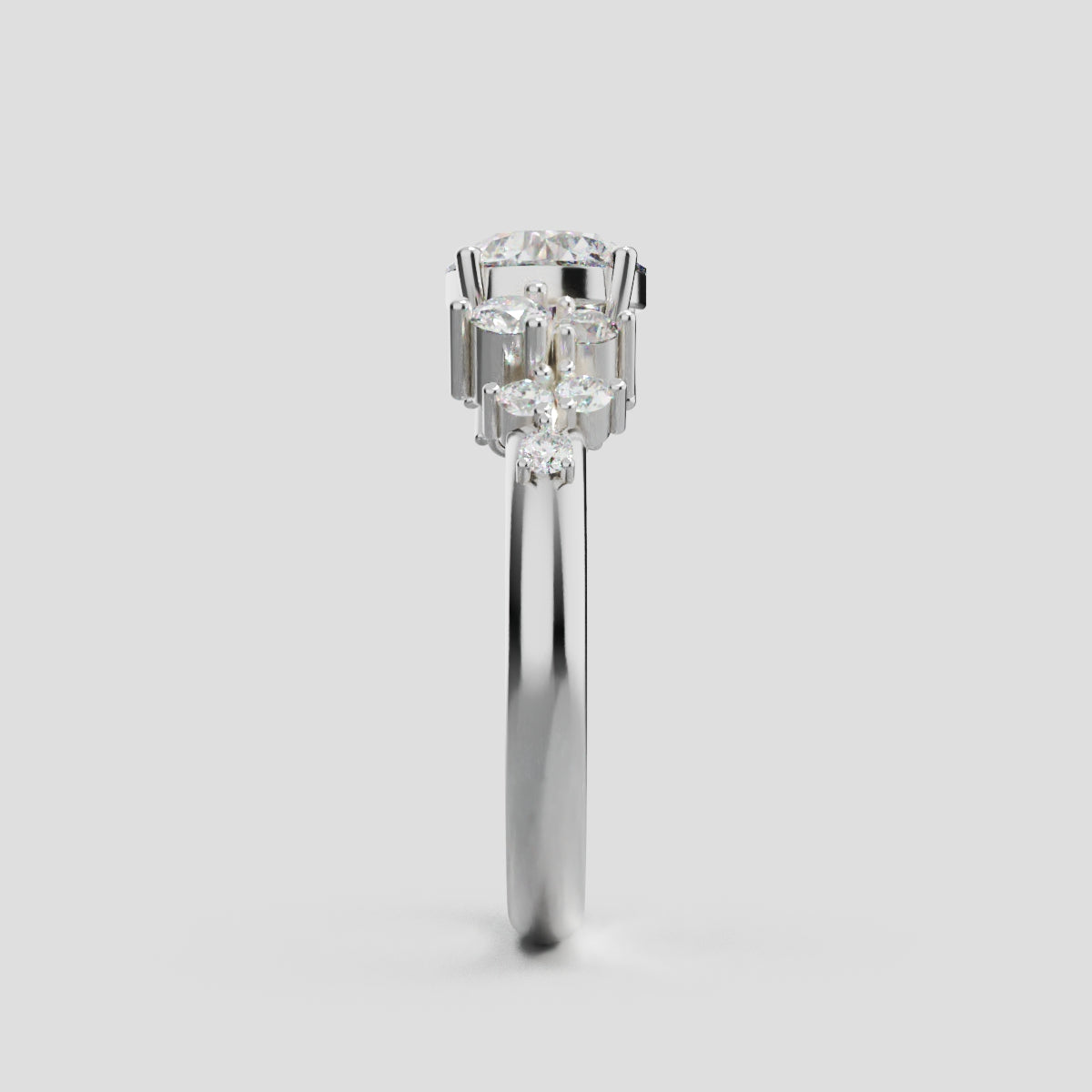 Grappolo, 1ct round lab grown diamond engagement ring, Cluster, 18K white gold - side view