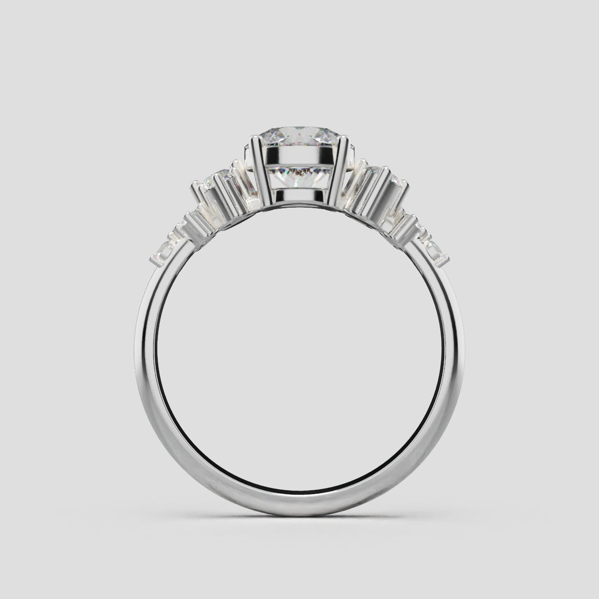 Grappolo, 1ct round lab grown diamond engagement ring, Cluster, 18K white gold - through finger