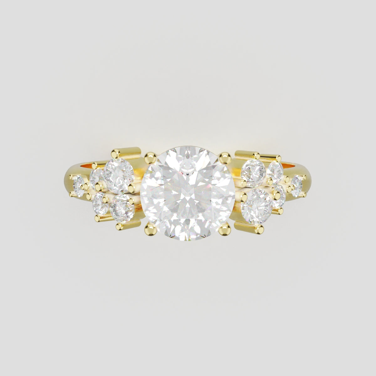 Grappolo, 1ct round lab grown diamond engagement ring, Cluster, 18K yellow gold - front view