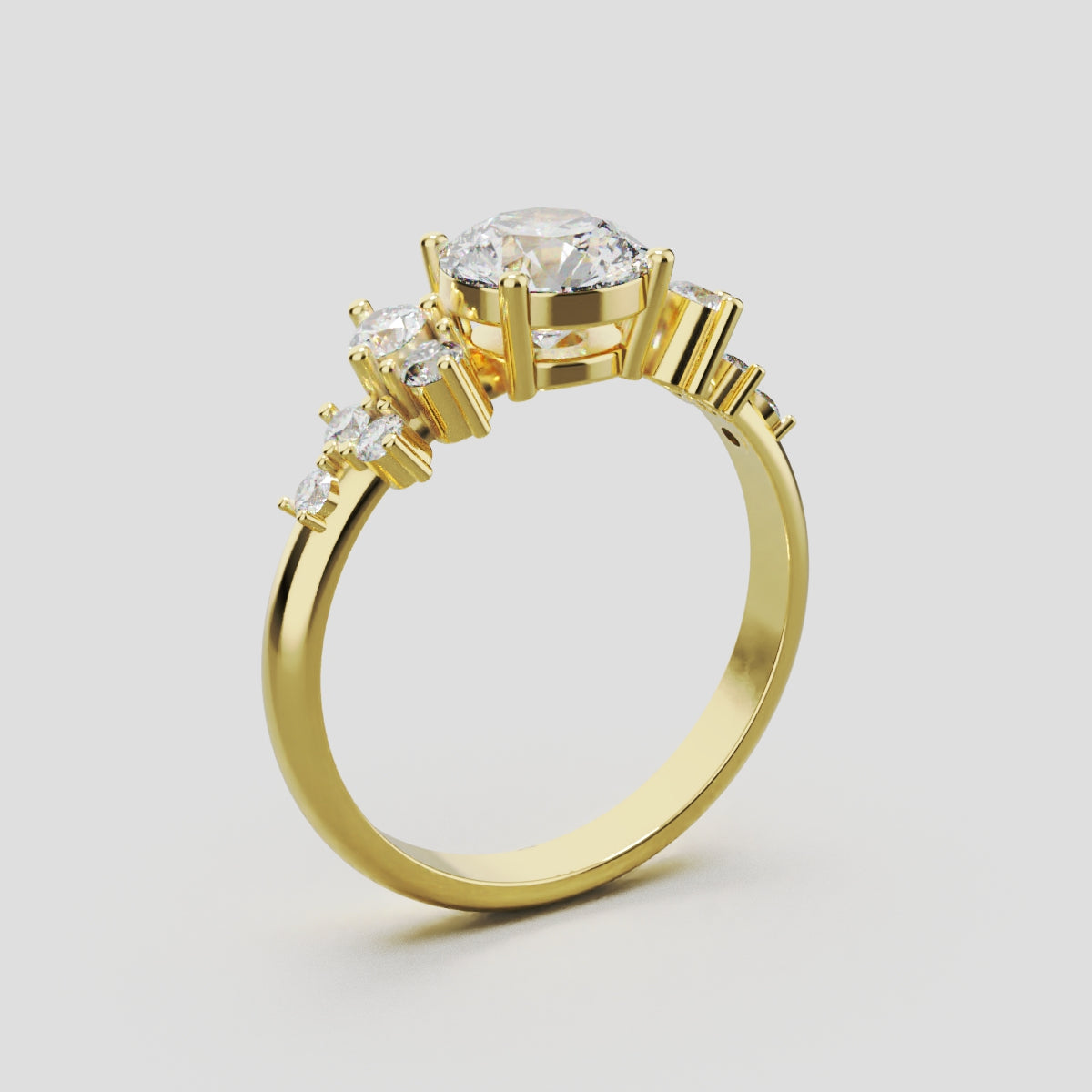 Grappolo, 1ct round lab grown diamond engagement ring, Cluster, 18K yellow gold - ne