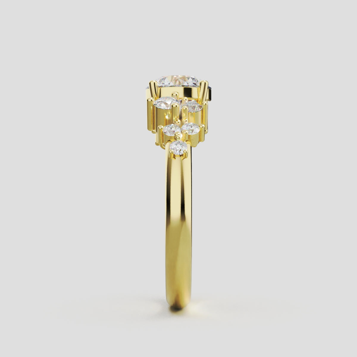 Grappolo, 1ct round lab grown diamond engagement ring, Cluster, 18K yellow gold - side view