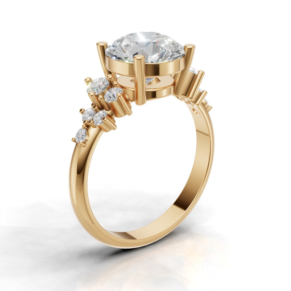 Grappolo, 2ct round lab grown diamond engagement ring, Cluster, 18K yellow gold - ne