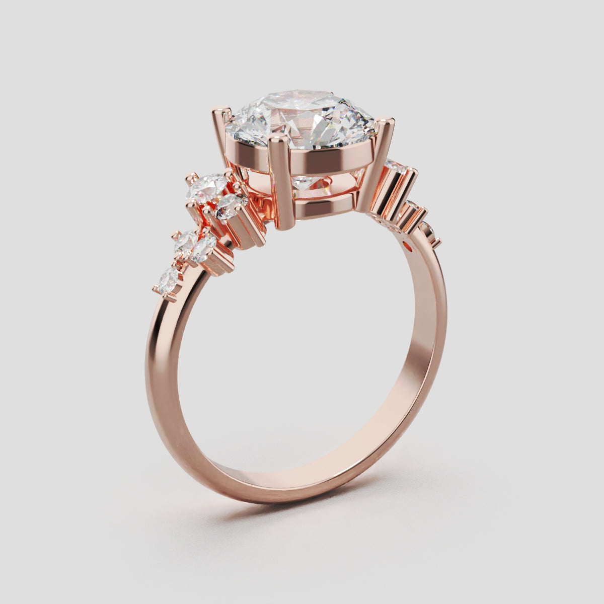 Grappolo, 2ct round lab grown diamond engagement ring, Cluster, 18K rose gold - ne