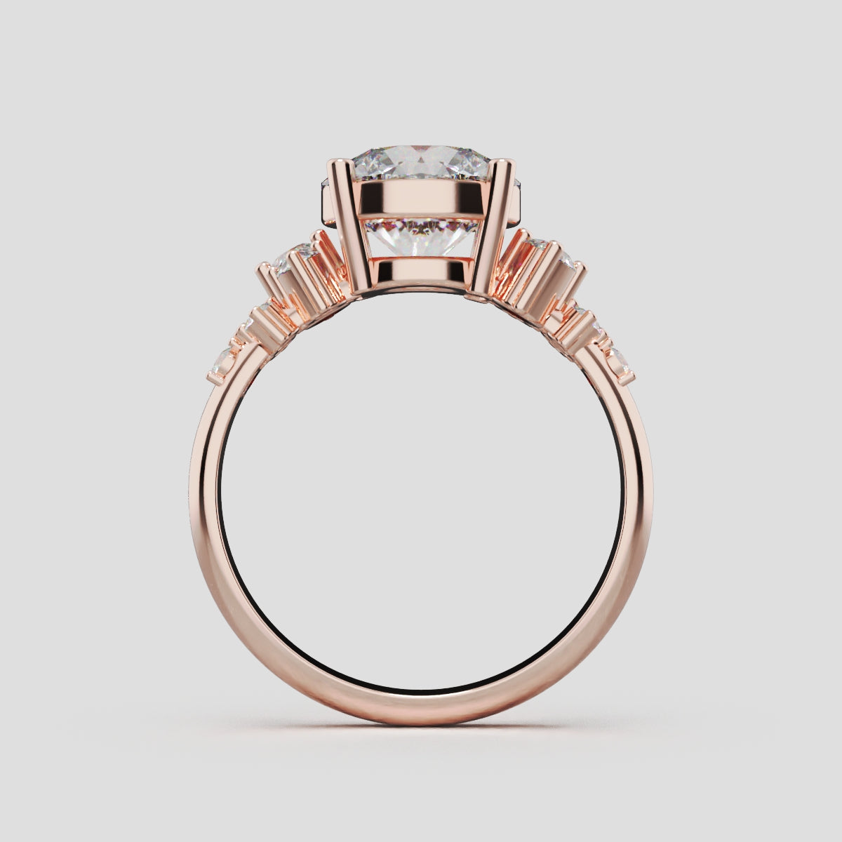 Grappolo, 2ct round lab grown diamond engagement ring, Cluster, 18K rose gold - through finger