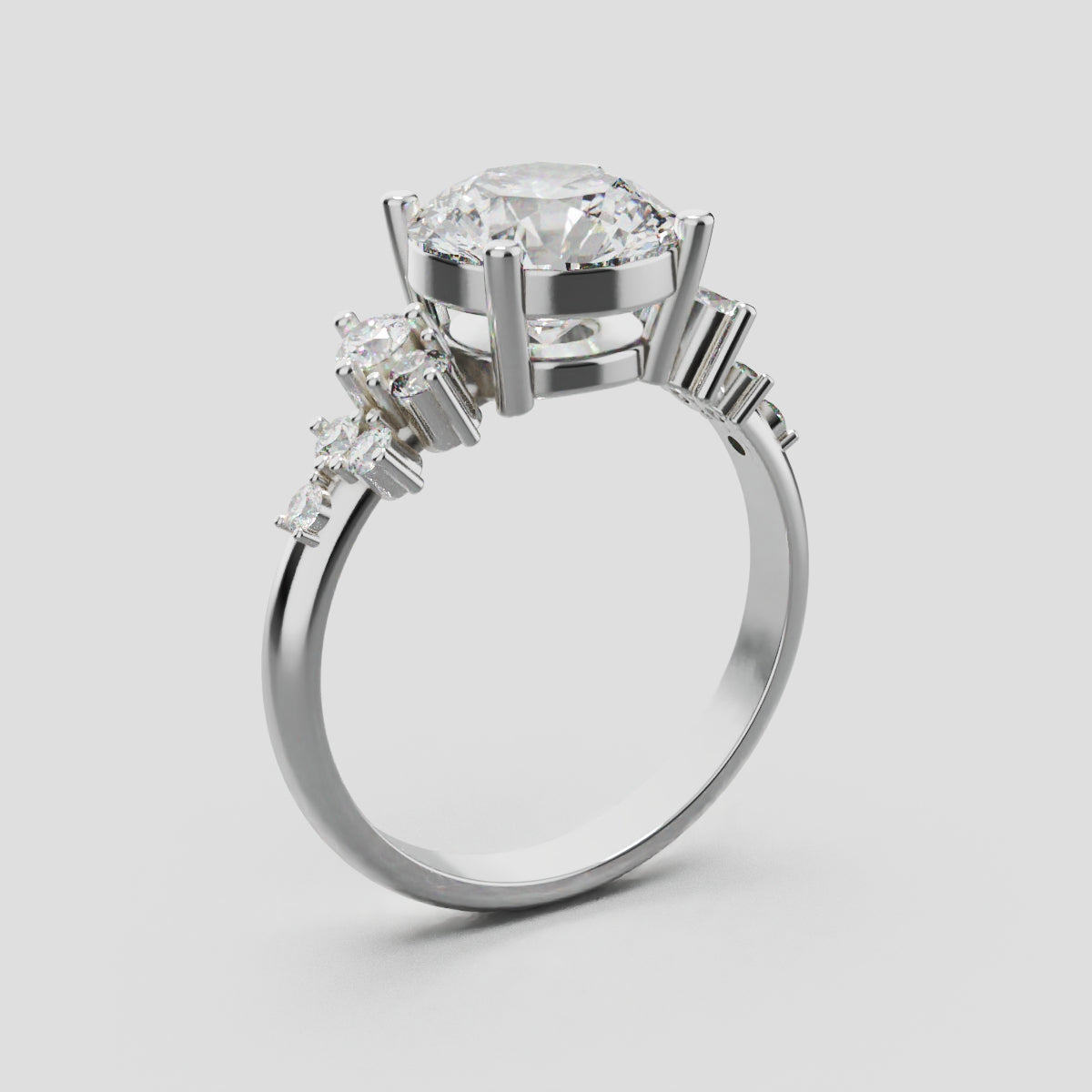 Grappolo, 2ct round lab grown diamond engagement ring, Cluster, 18K white gold - ne