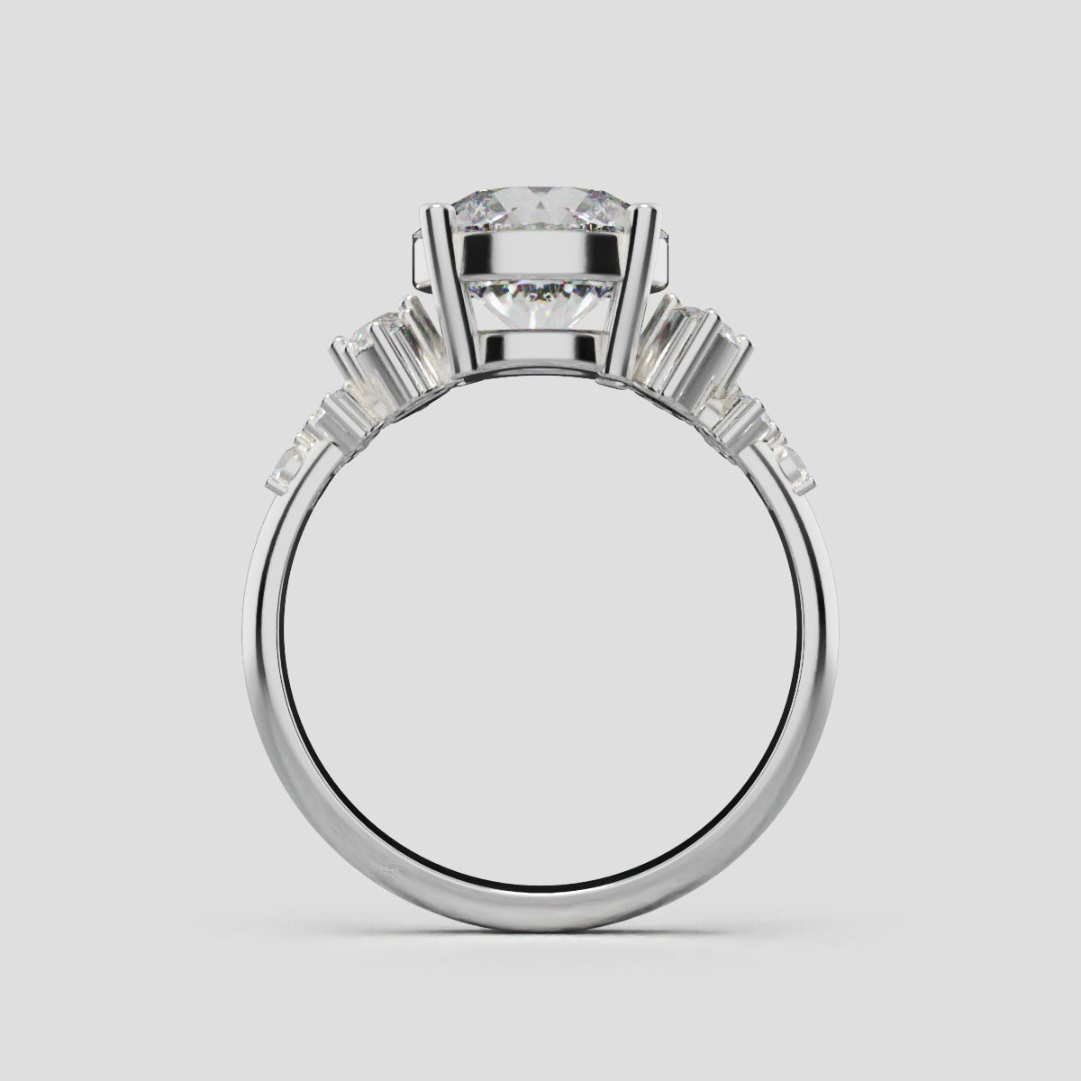 Grappolo, 2ct round lab grown diamond engagement ring, Cluster, 18K white gold - through finger