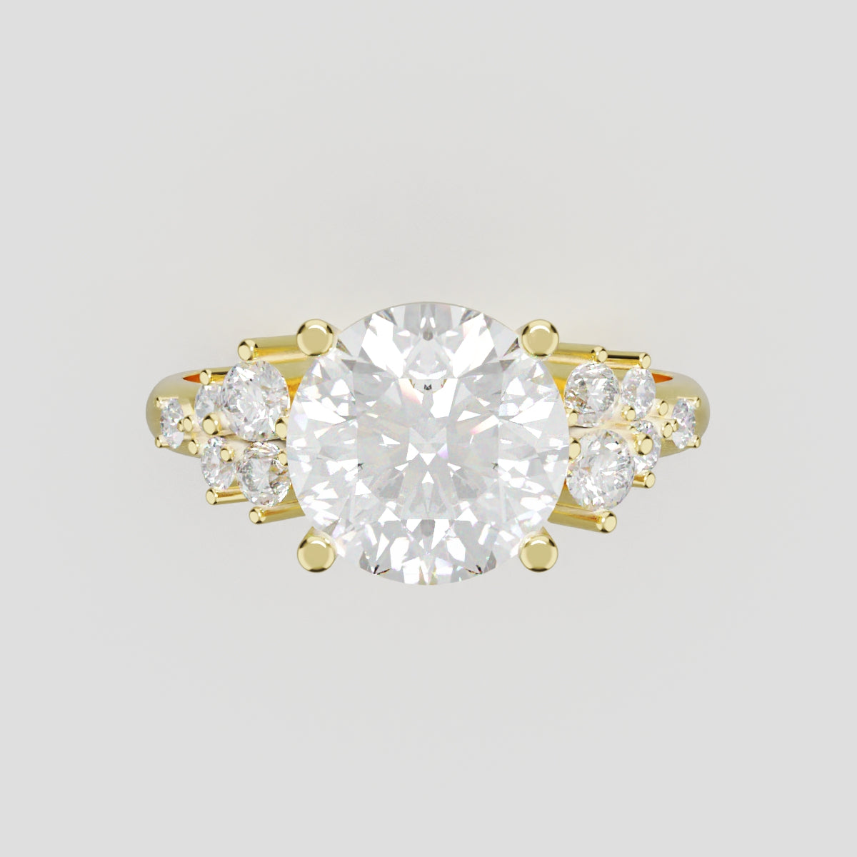 Grappolo, 2ct round lab grown diamond engagement ring, Cluster, 18K yellow gold - front view