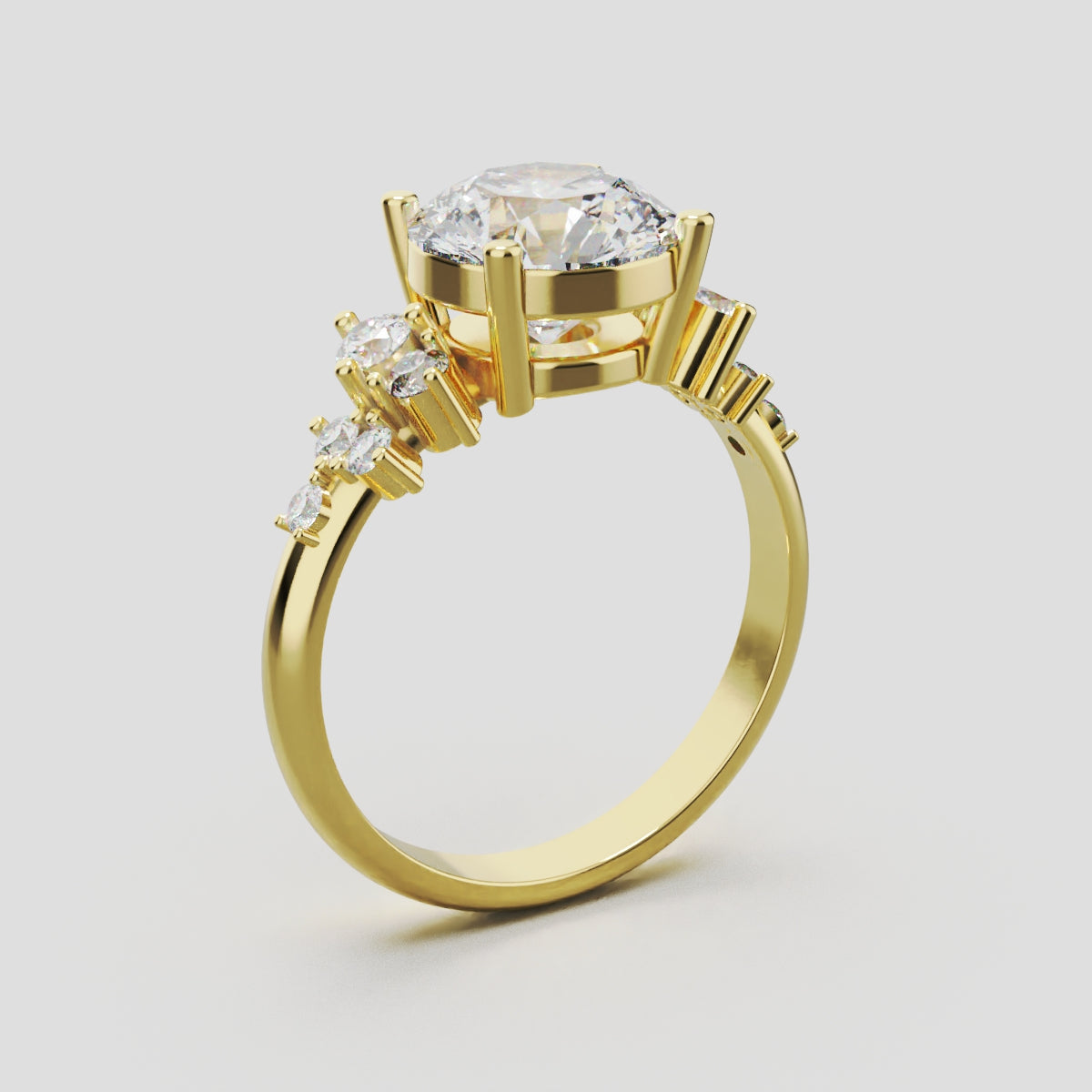 Grappolo, 2ct round lab grown diamond engagement ring, Cluster, 18K yellow gold - ne