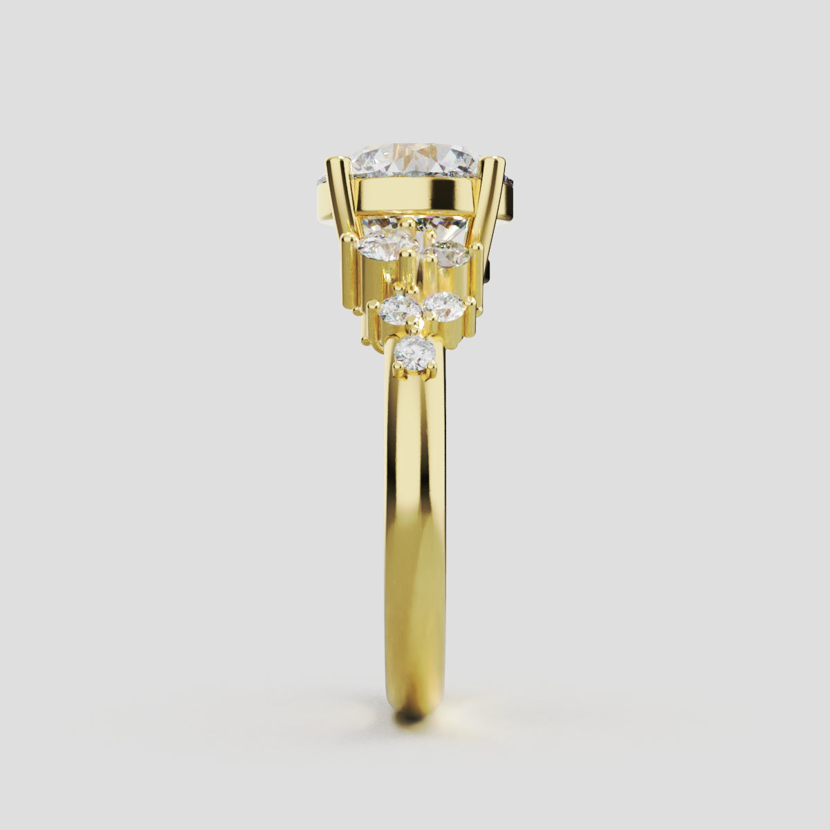 Grappolo, 2ct round lab grown diamond engagement ring, Cluster, 18K yellow gold - side view