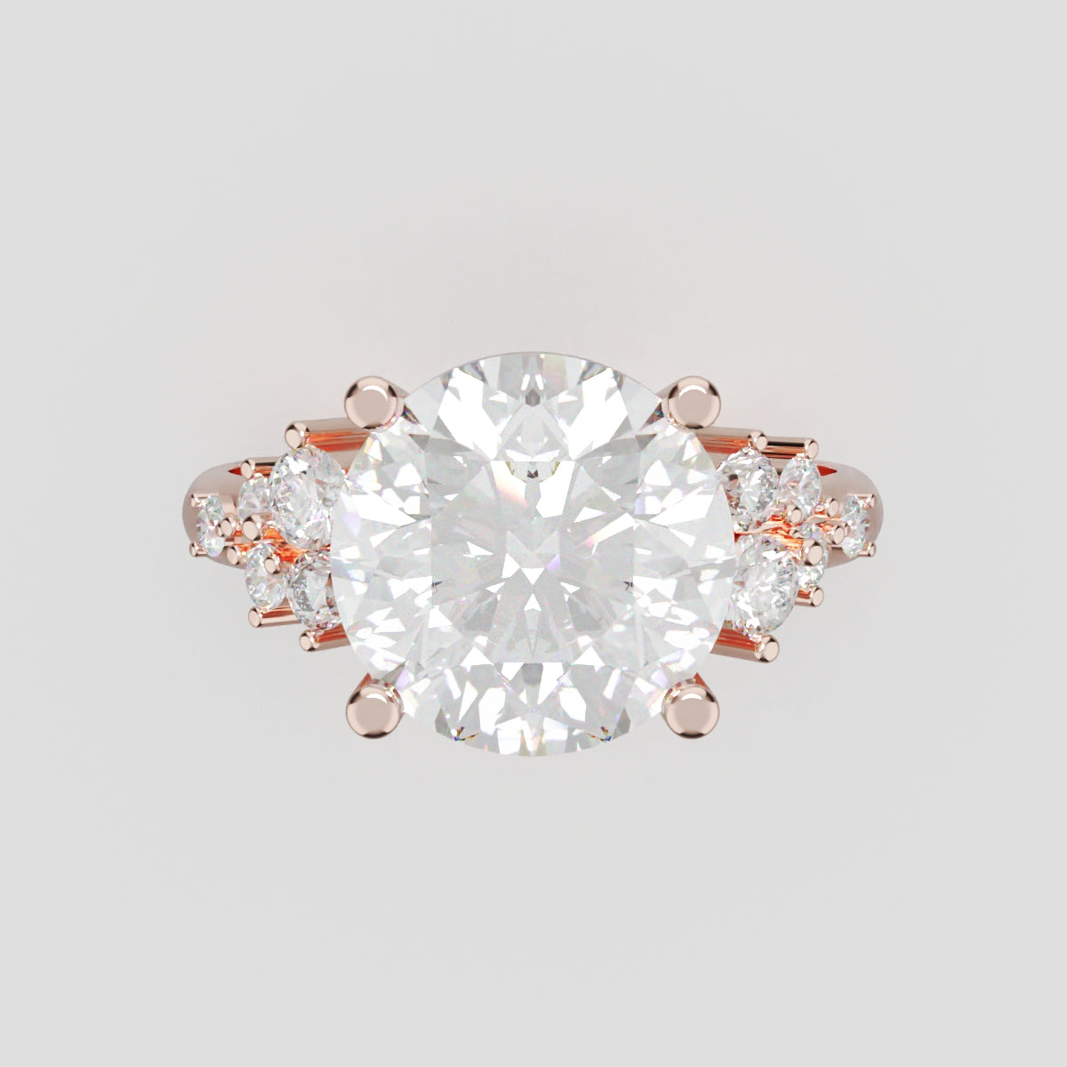 Grappolo, 3ct round lab grown diamond engagement ring, Cluster, 18K rose gold - front view