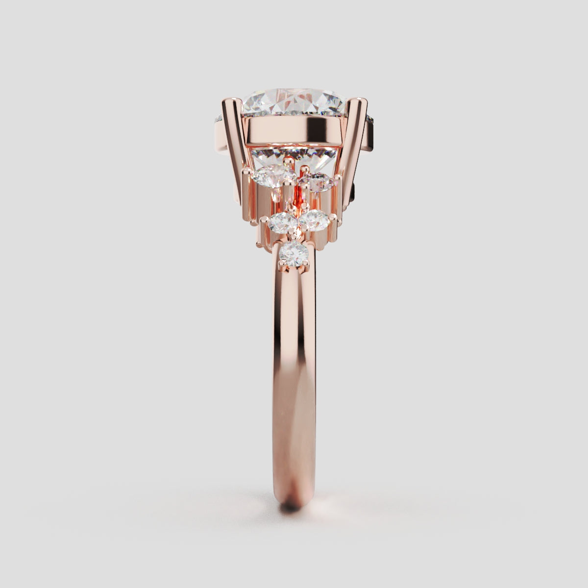 Grappolo, 3ct round lab grown diamond engagement ring, Cluster, 18K rose gold - side view