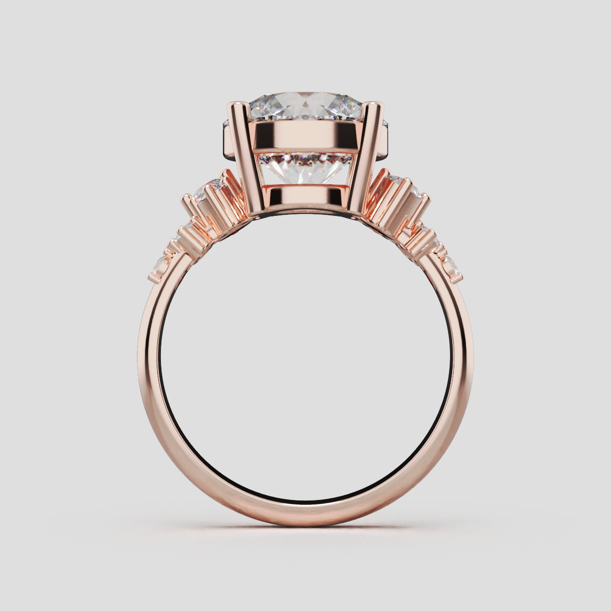 Grappolo, 3ct round lab grown diamond engagement ring, Cluster, 18K rose gold - through finger