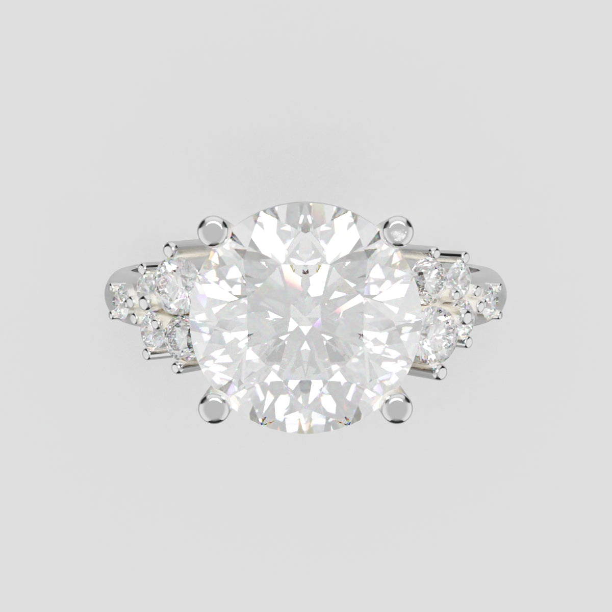 Grappolo, 3ct round lab grown diamond engagement ring, Cluster, 18K white gold - front view