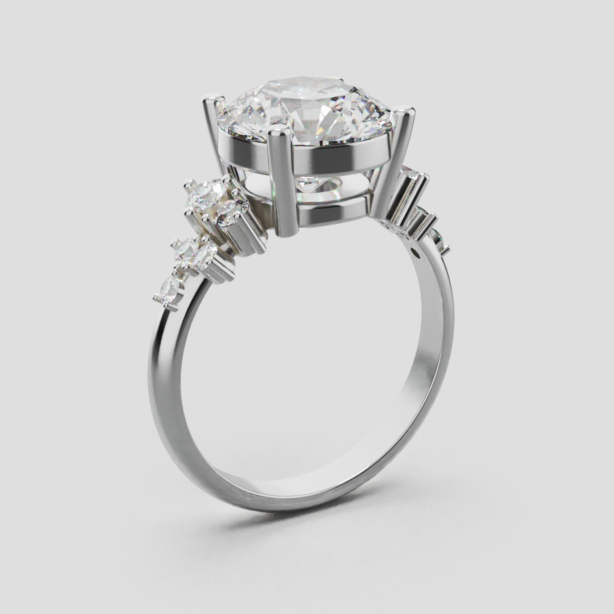 Grappolo, 3ct round lab grown diamond engagement ring, Cluster, 18K white gold - ne