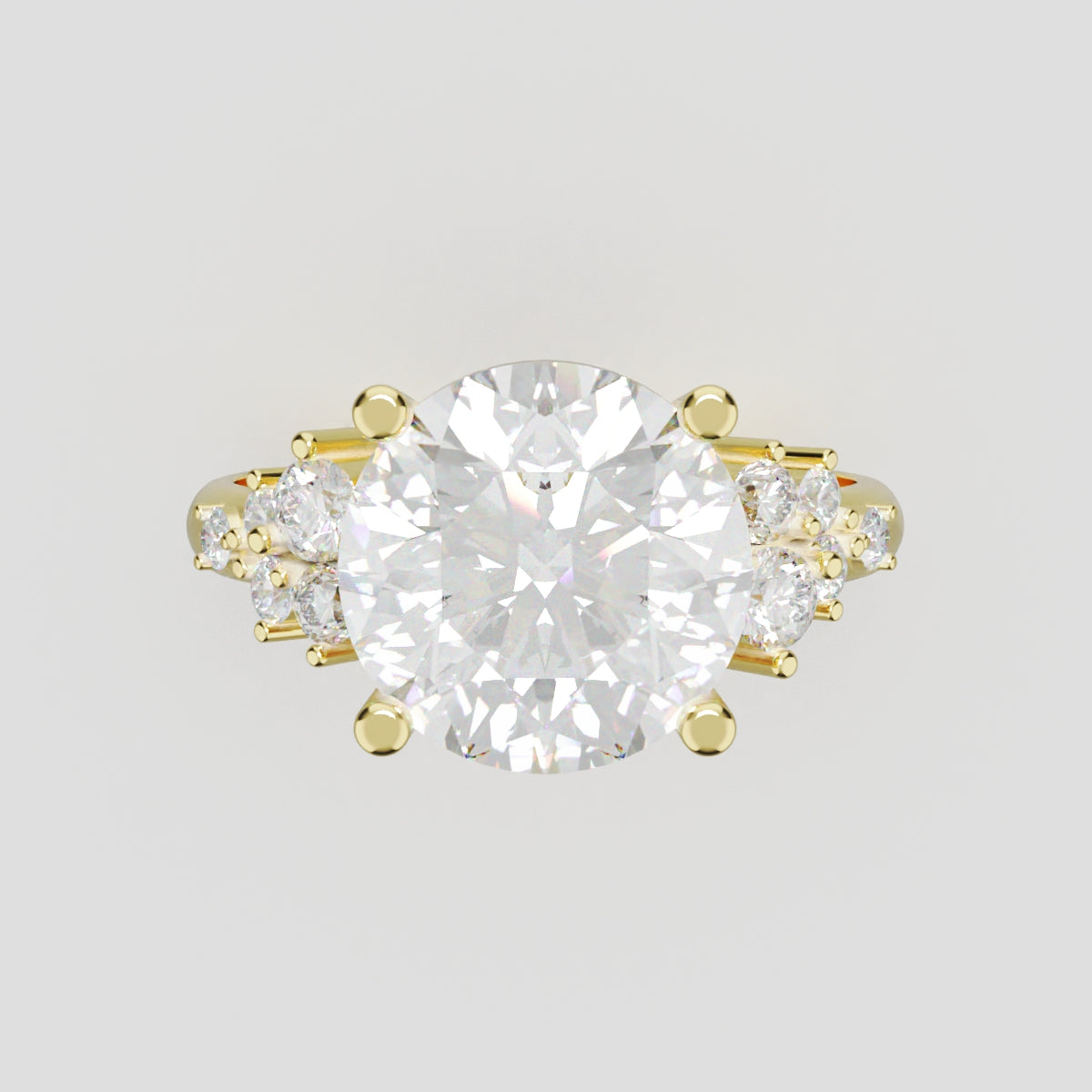 Grappolo, 3ct round lab grown diamond engagement ring, Cluster, 18K yellow gold - front view