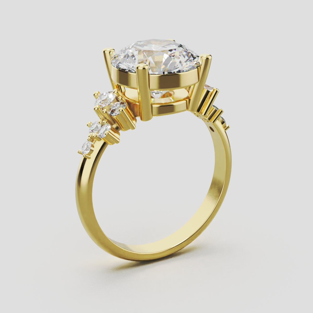 Grappolo, 3ct round lab grown diamond engagement ring, Cluster, 18K yellow gold - ne