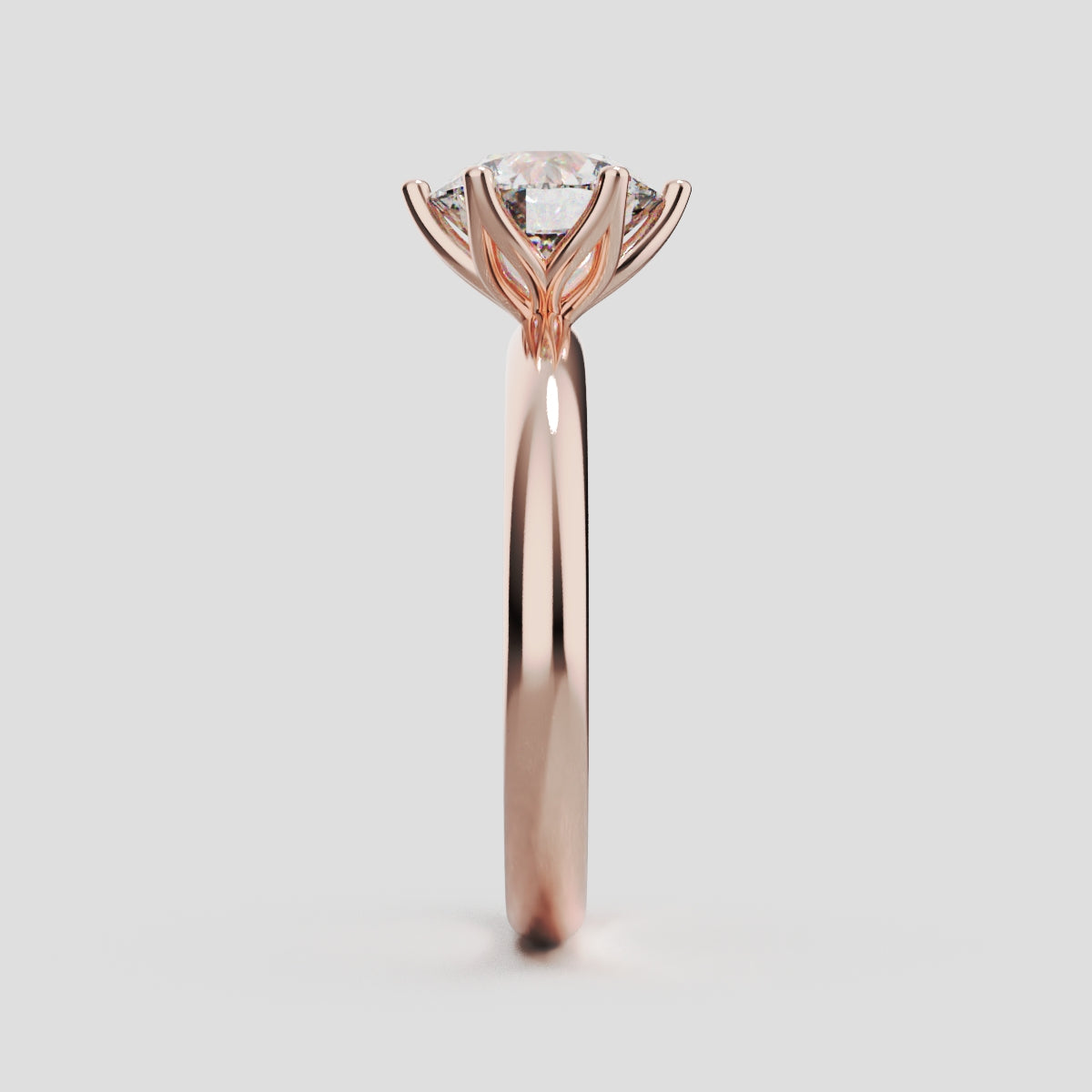 Bocciolo, 1.5ct round lab grown diamond engagement ring, Petal Invisible, 18K rose gold - side view