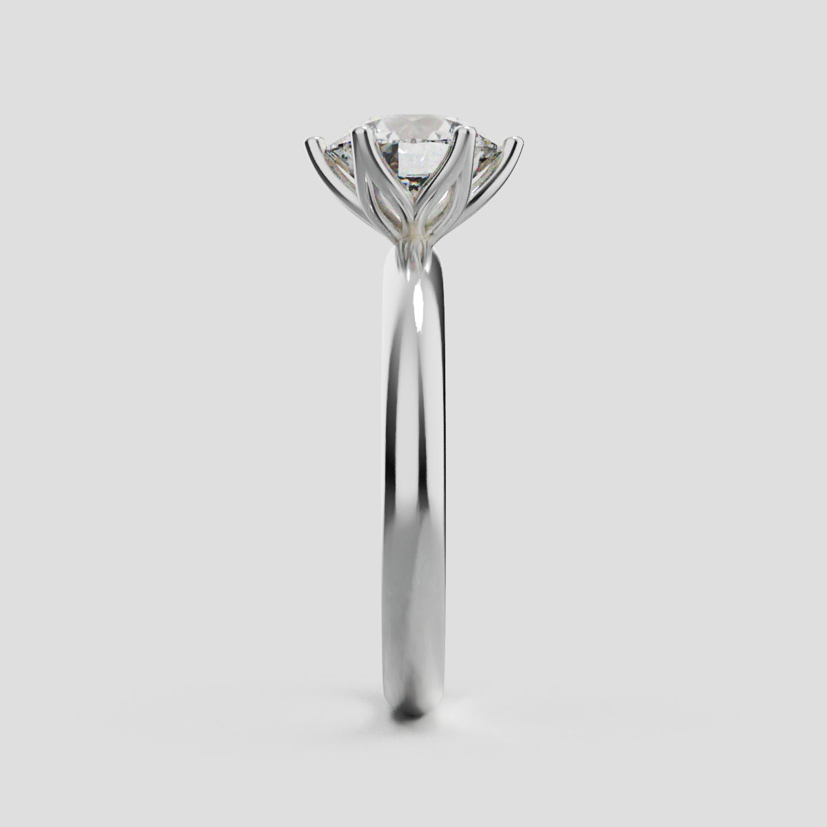 Bocciolo, 1.5ct round lab grown diamond engagement ring, Petal Invisible, 18K white gold - side view