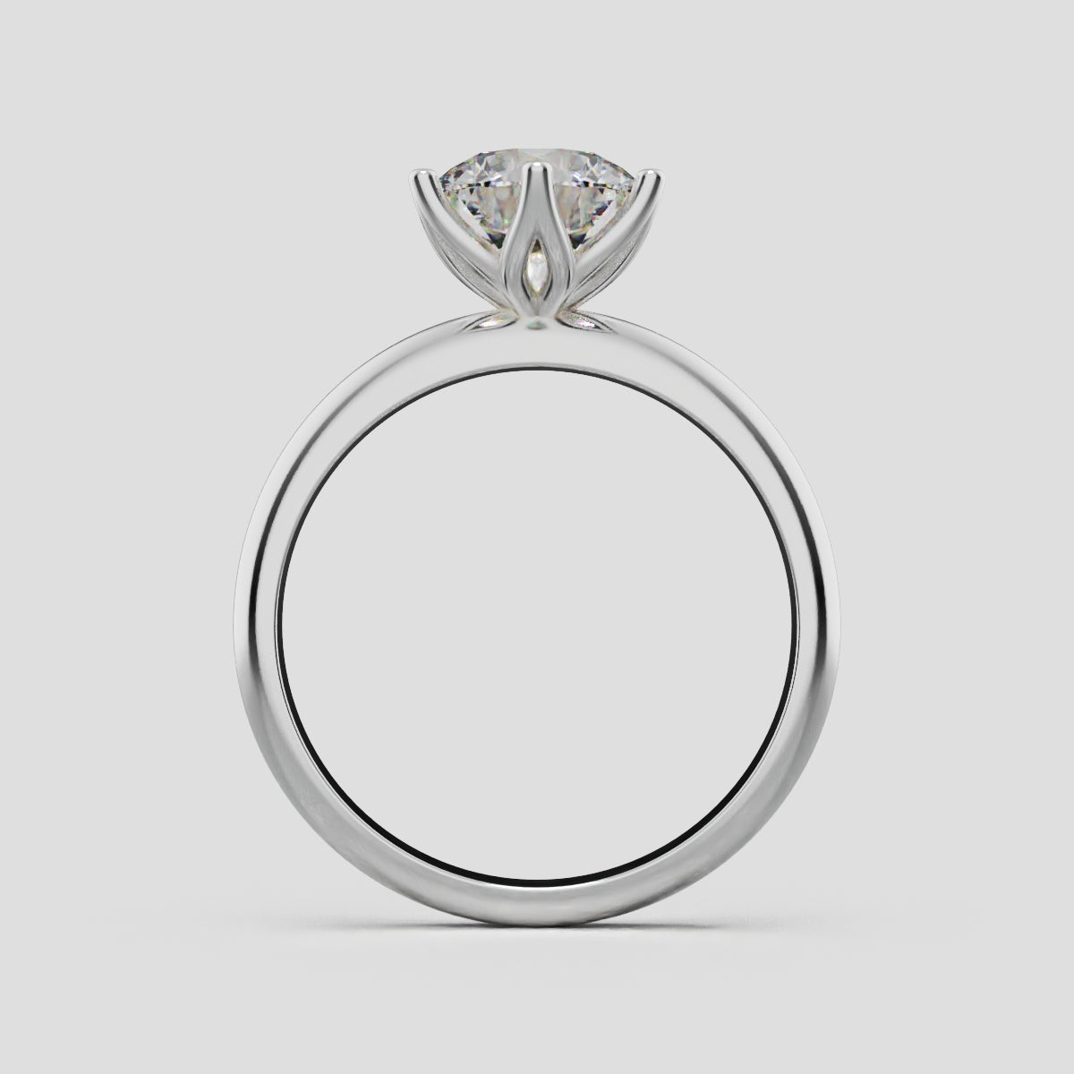 Bocciolo, 1.5ct round lab grown diamond engagement ring, Petal Invisible, 18K white gold - through finger