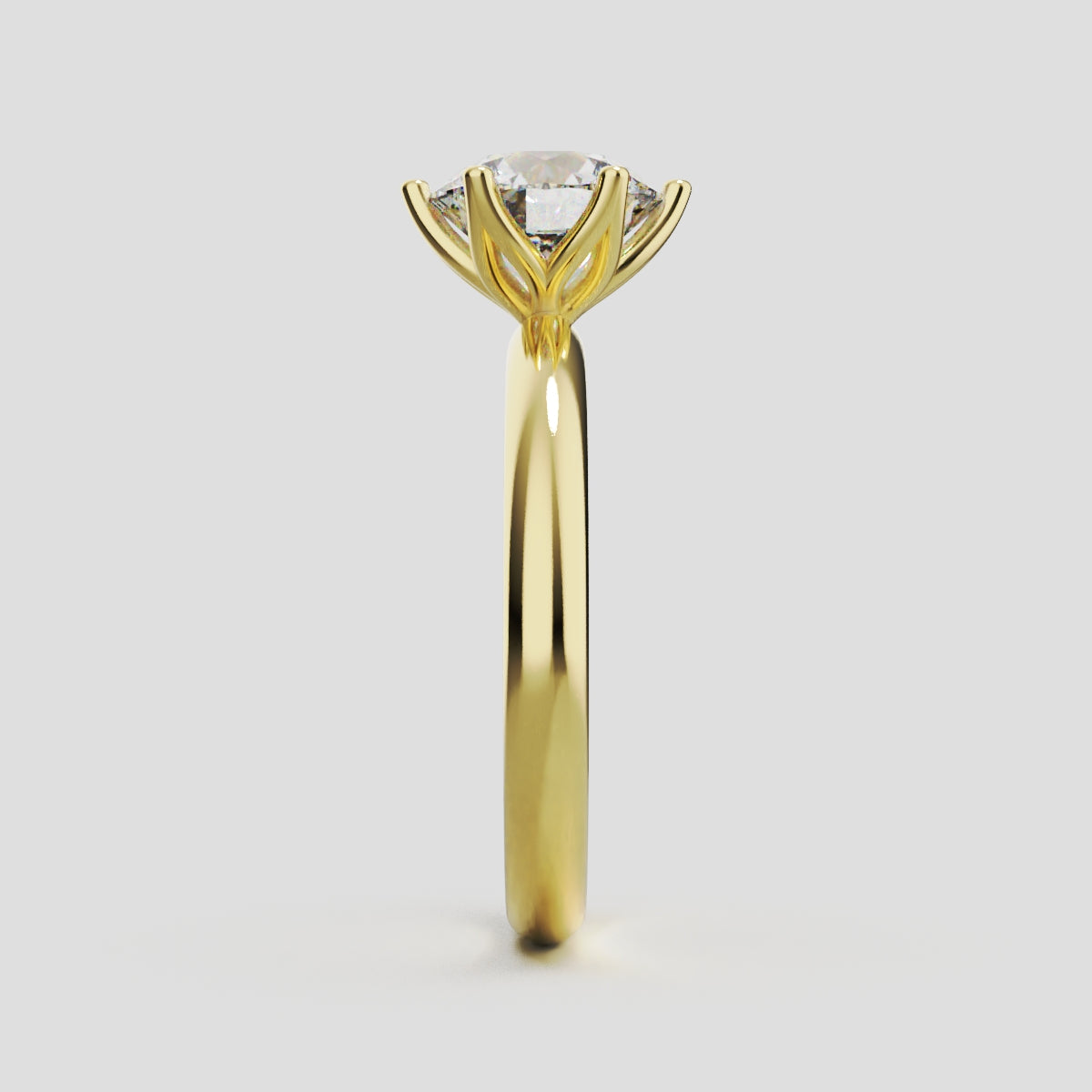 Bocciolo, 1.5ct round lab grown diamond engagement ring, Petal Invisible, 18K yellow gold - side view