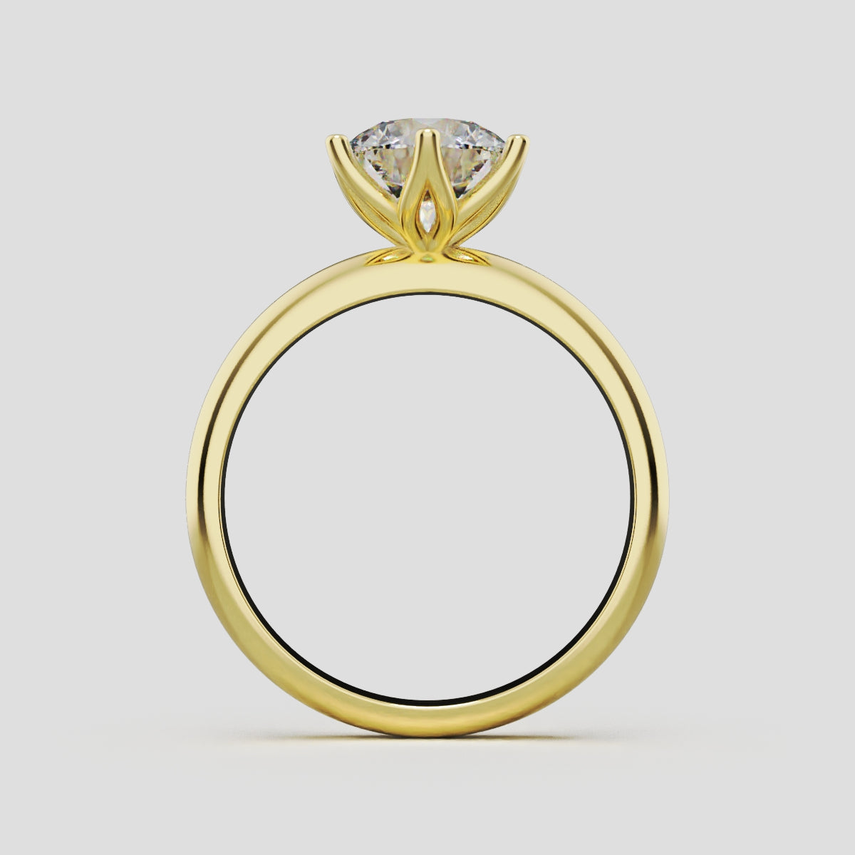Bocciolo, 1.5ct round lab grown diamond engagement ring, Petal Invisible, 18K yellow gold - through finger