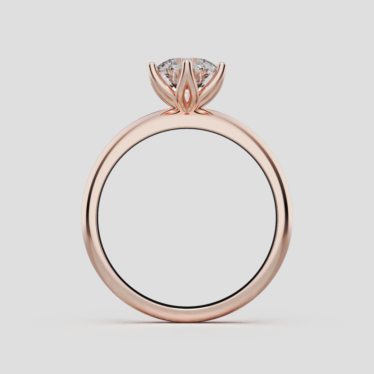 Bocciolo, 1ct round lab grown diamond engagement ring, Petal Invisible, 18K rose gold - through finger