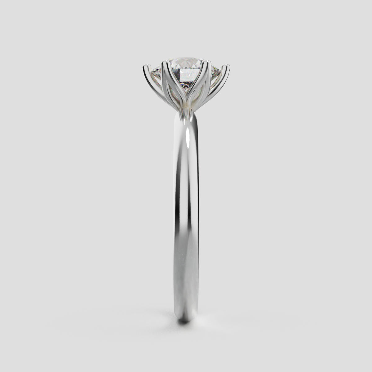 Bocciolo, 1ct round lab grown diamond engagement ring, Petal Invisible, 18K white gold - side view