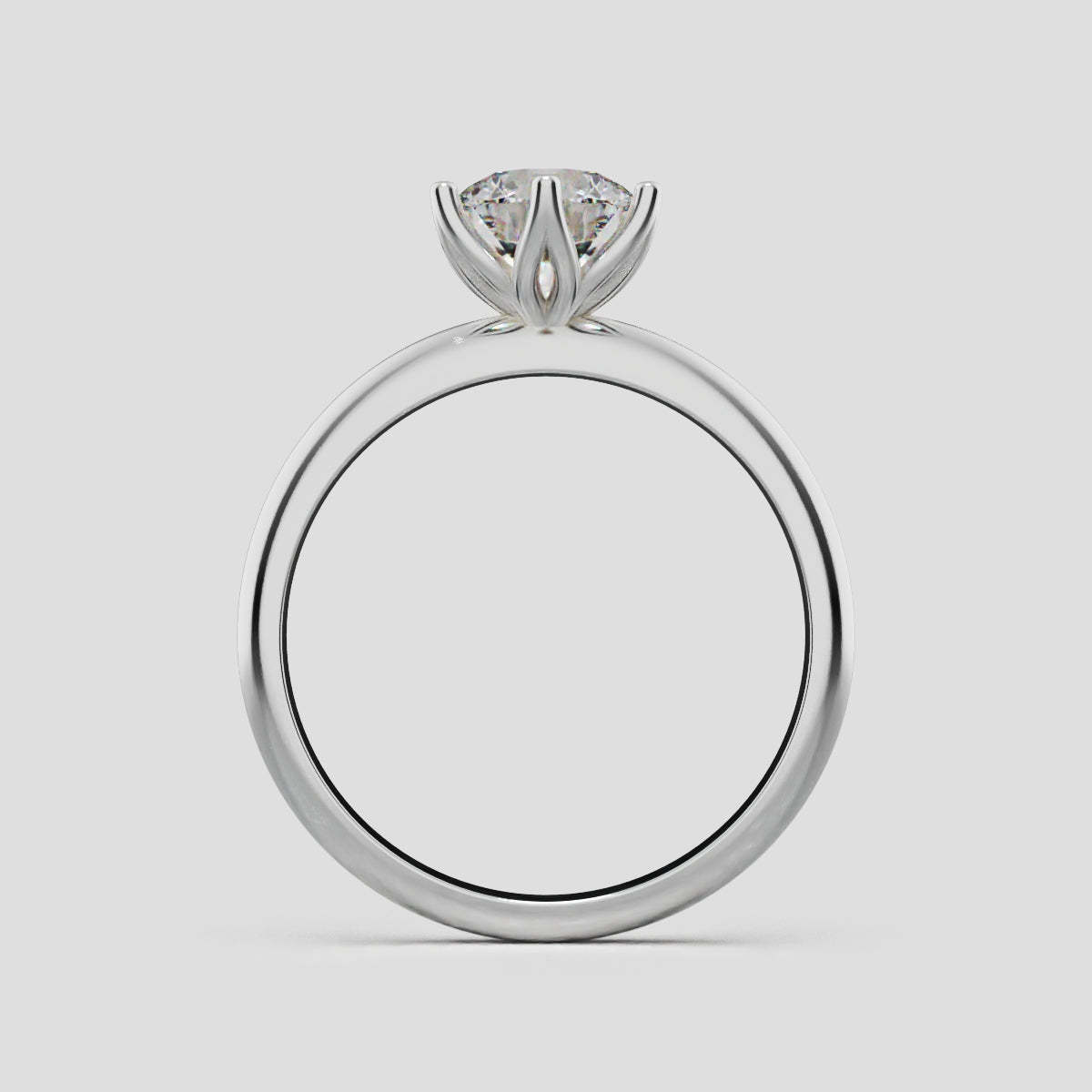 Bocciolo, 1ct round lab grown diamond engagement ring, Petal Invisible, 18K white gold - through finger