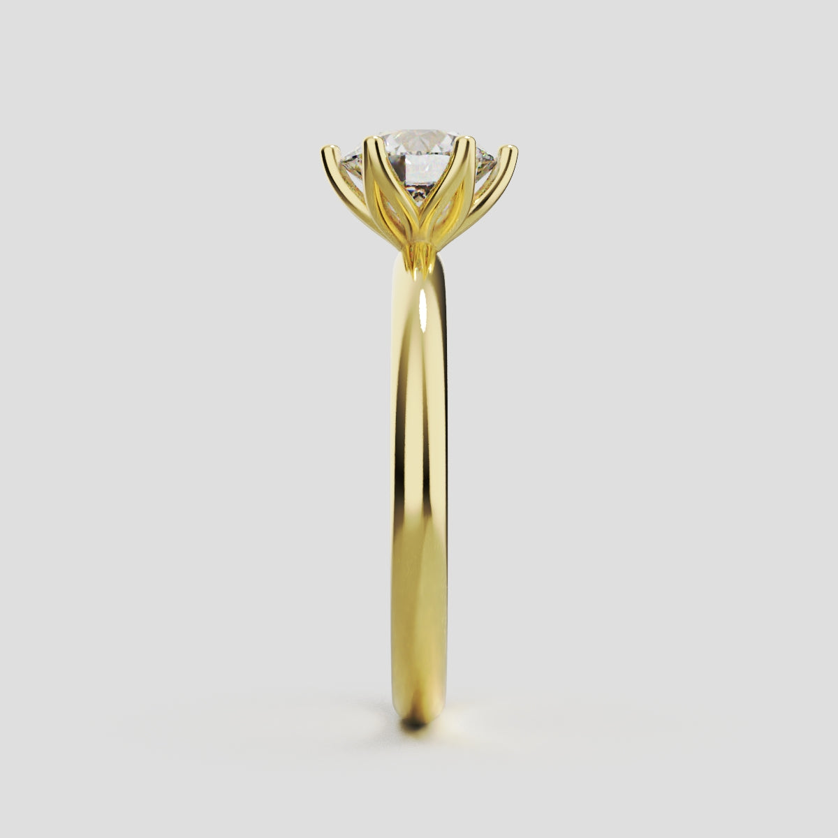 Bocciolo, 1ct round lab grown diamond engagement ring, Petal Invisible, 18K yellow gold - side view