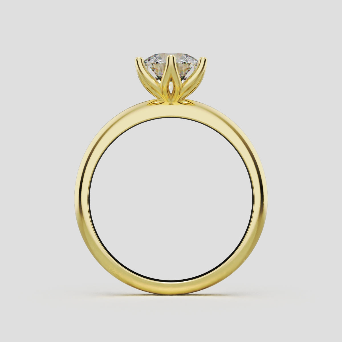 Bocciolo, 1ct round lab grown diamond engagement ring, Petal Invisible, 18K yellow gold - through finger