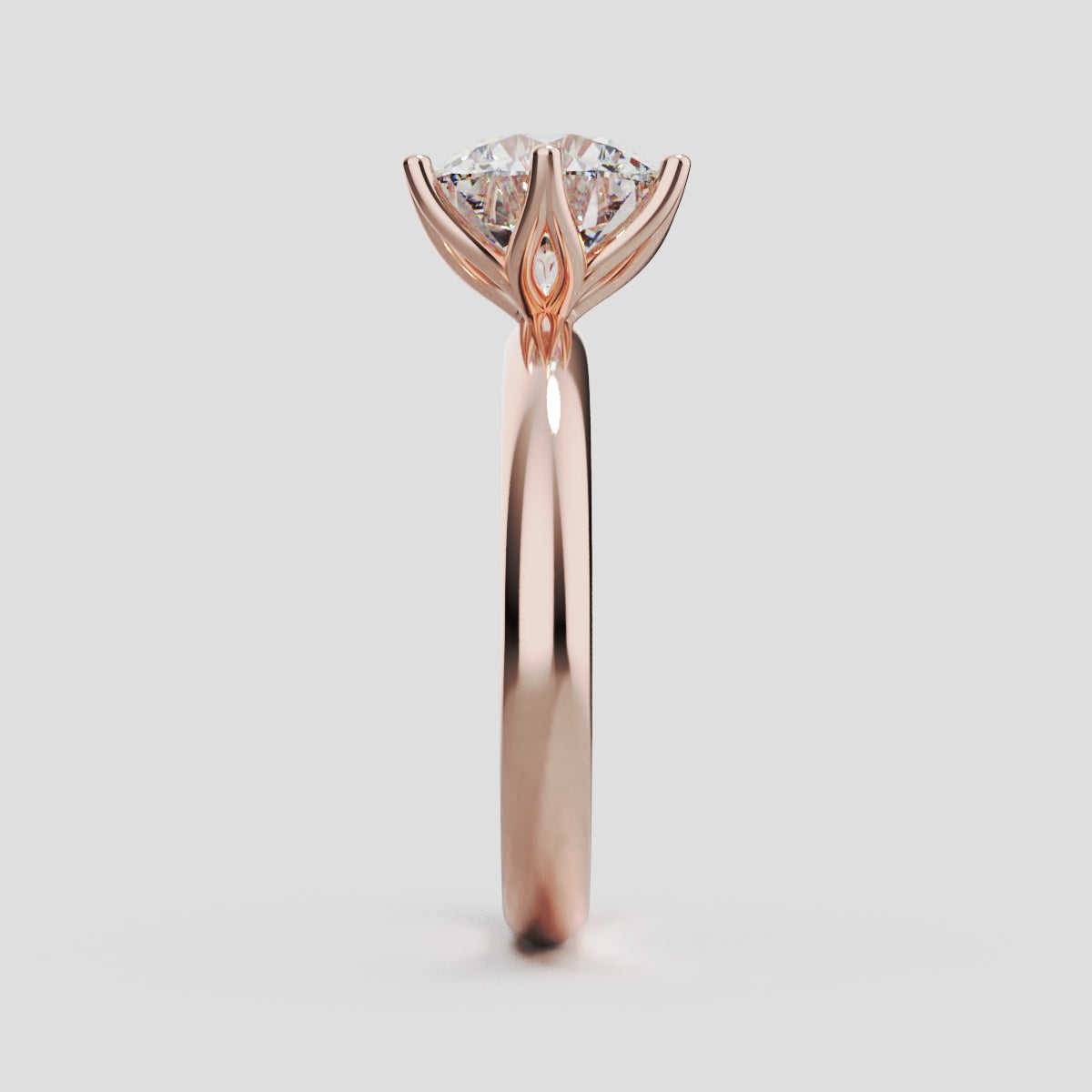 Bocciolo, 2ct round lab grown diamond engagement ring, Petal Invisible, 18K rose gold - side view