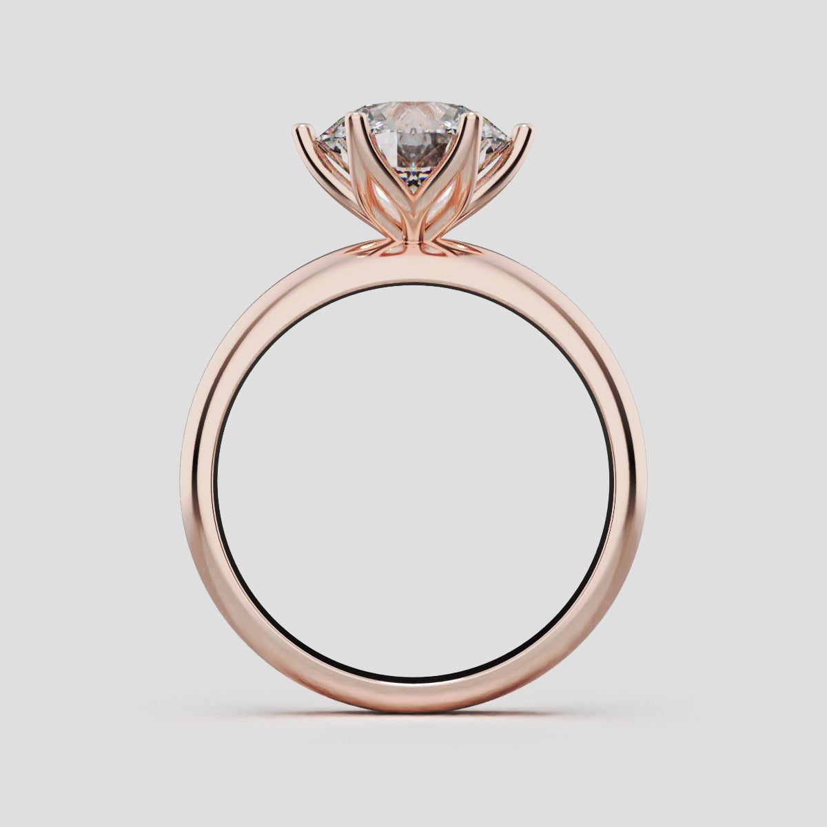 Bocciolo, 2ct round lab grown diamond engagement ring, Petal Invisible, 18K rose gold - through finger