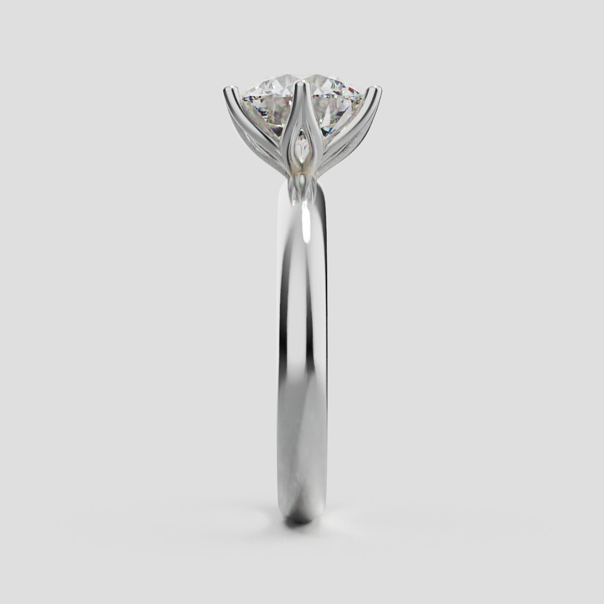 Bocciolo, 2ct round lab grown diamond engagement ring, Petal Invisible, 18K white gold - side view