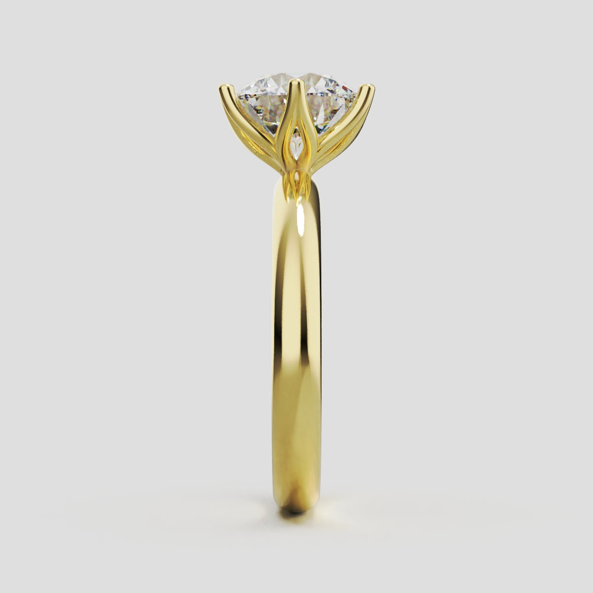 Bocciolo, 2ct round lab grown diamond engagement ring, Petal Invisible, 18K yellow gold - side view