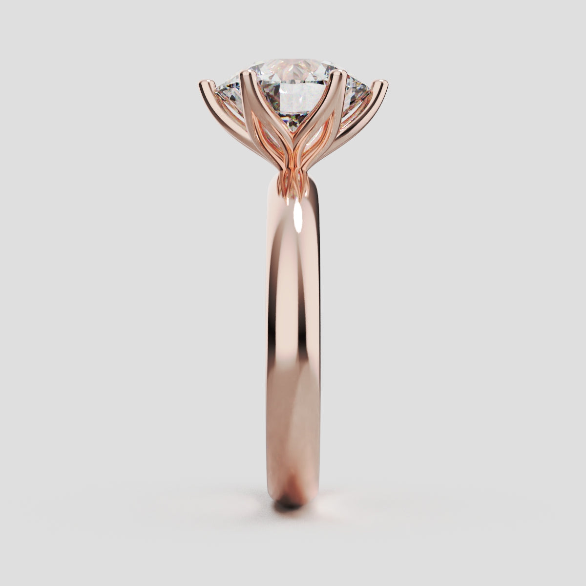 Bocciolo, 3ct round lab grown diamond engagement ring, Petal Invisible, 18K rose gold - side view