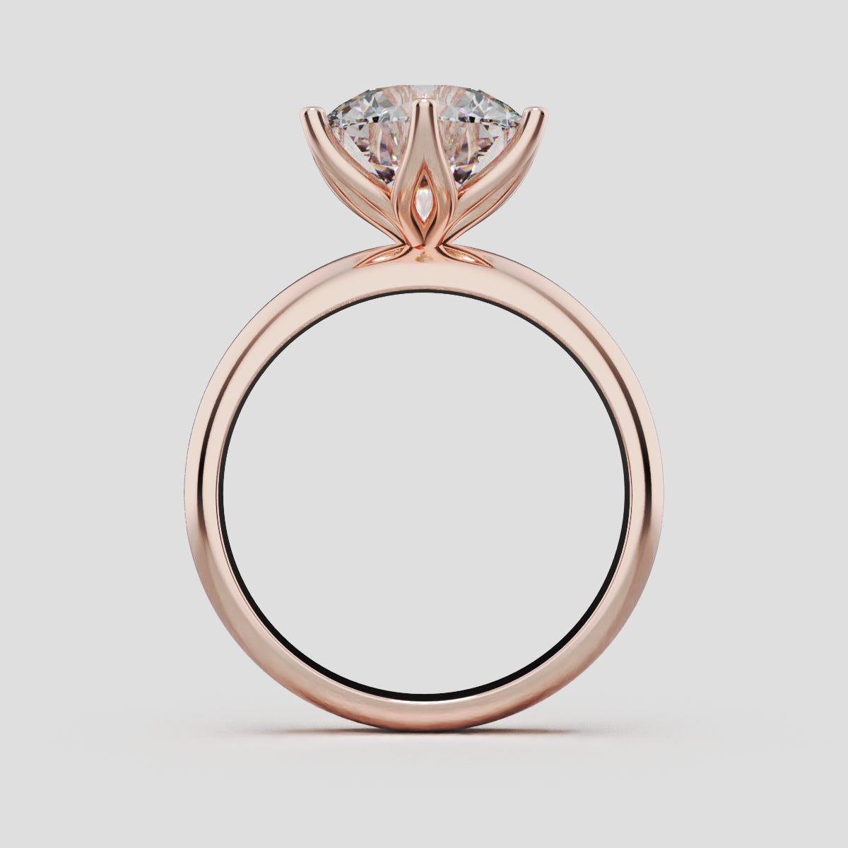 Bocciolo, 3ct round lab grown diamond engagement ring, Petal Invisible, 18K rose gold - through finger