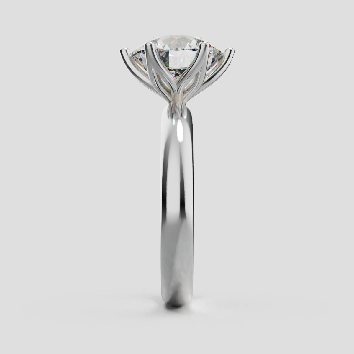 Bocciolo, 3ct round lab grown diamond engagement ring, Petal Invisible, 18K white gold - side view