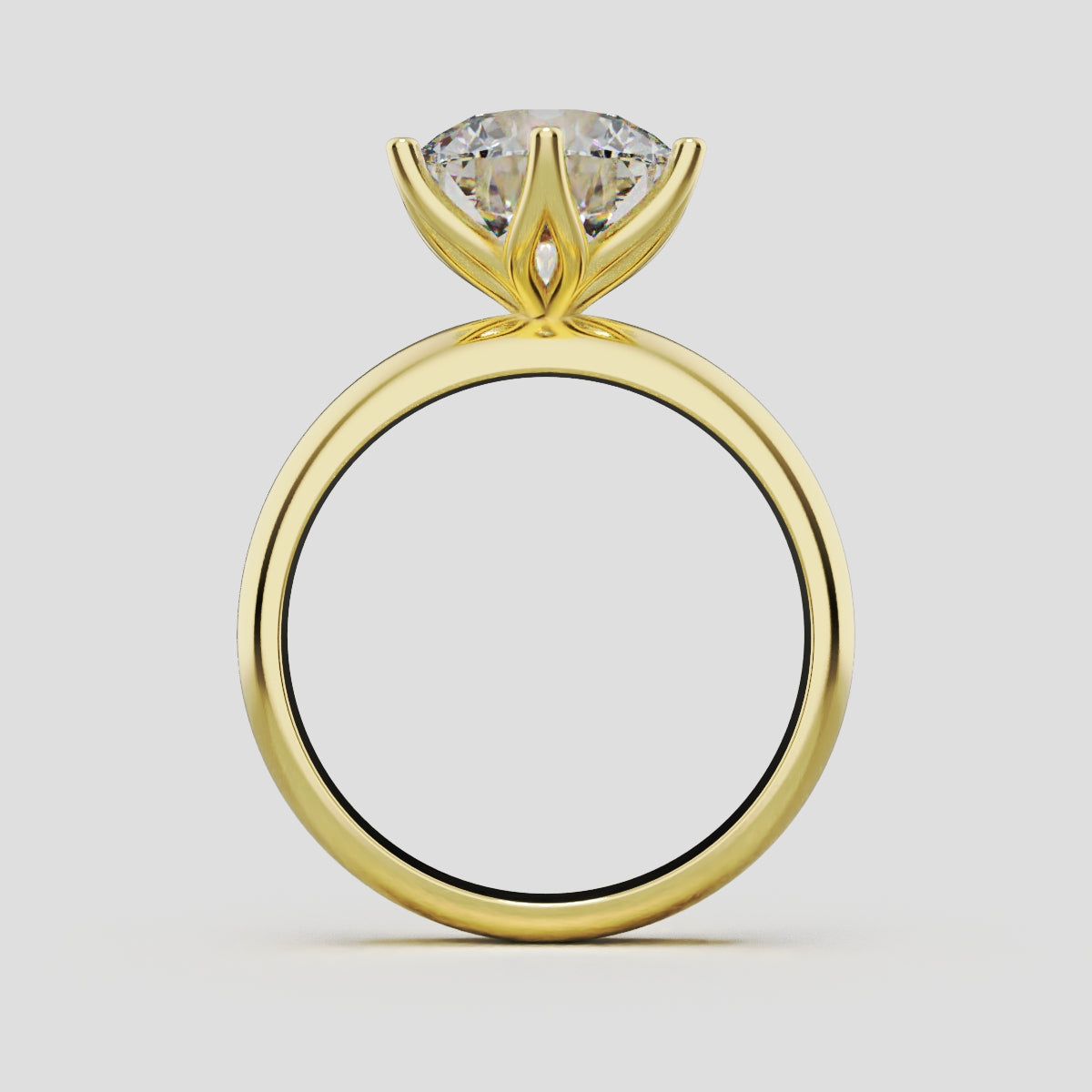 Bocciolo, 3ct round lab grown diamond engagement ring, Petal Invisible, 18K yellow gold - through finger