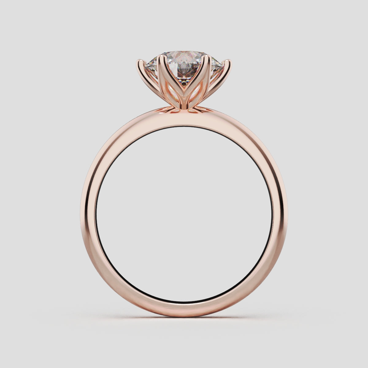 Germoglio, 1.5ct round lab grown diamond engagement ring, Hidden Petal Set, Fixed Width, 18K rose gold - through finger