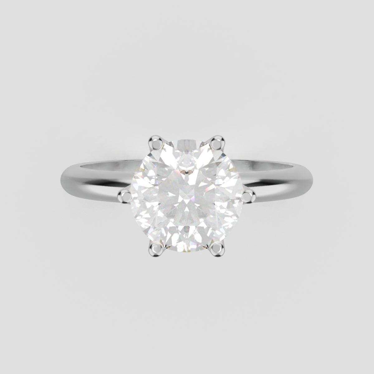 Germoglio, 1.5ct round lab grown diamond engagement ring, Hidden Petal Set, Fixed Width, 18K white gold - front view
