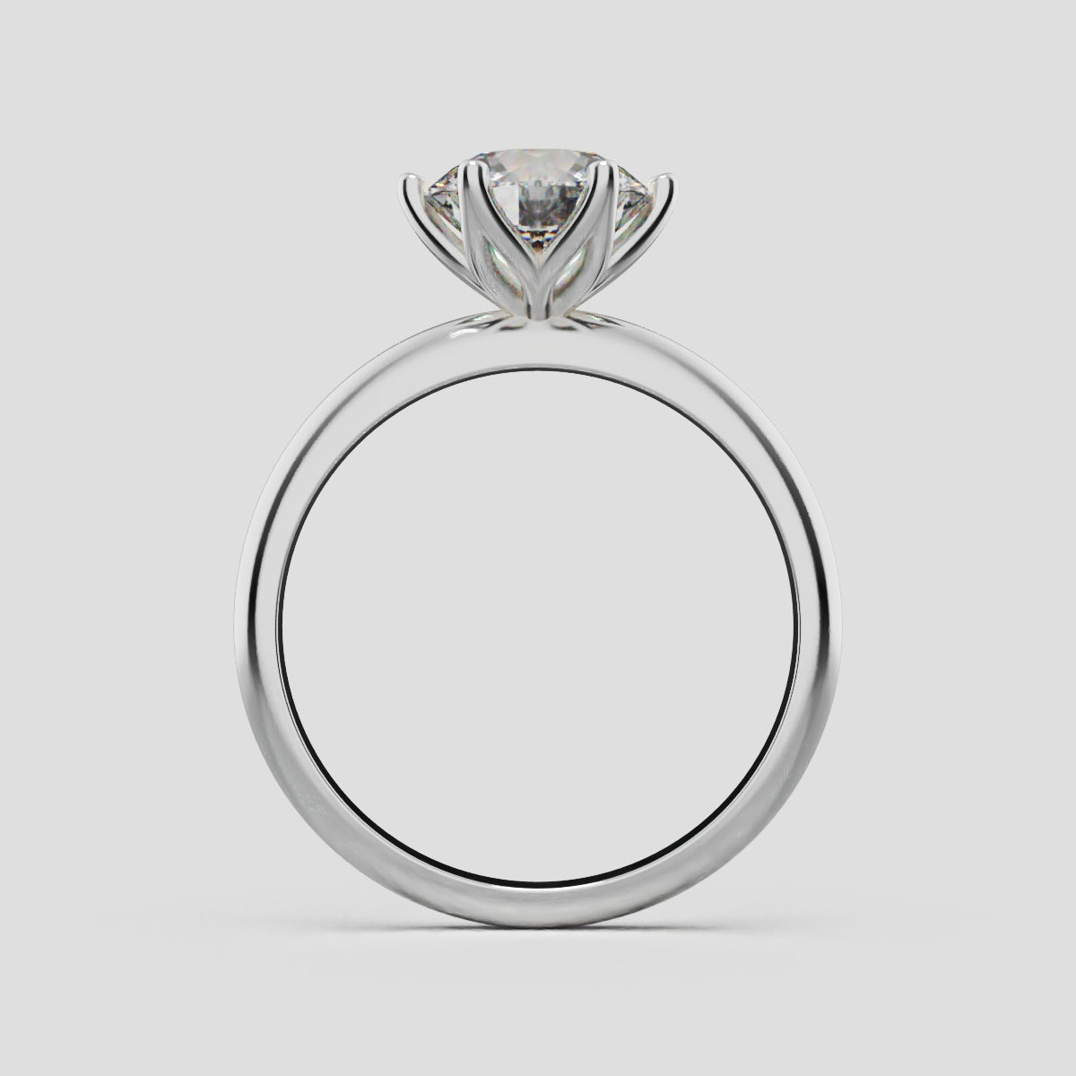 Germoglio, 1.5ct round lab grown diamond engagement ring, Hidden Petal Set, Fixed Width, 18K white gold - through finger