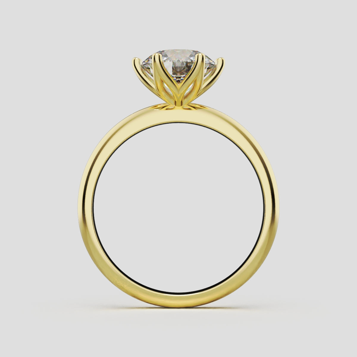 Germoglio, 1.5ct round lab grown diamond engagement ring, Hidden Petal Set, Fixed Width, 18K yellow gold - through finger