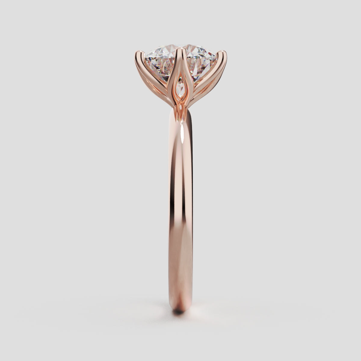 Germoglio, 2ct round lab grown diamond engagement ring, Hidden Petal Set, Fixed Width, 18K rose gold - side view