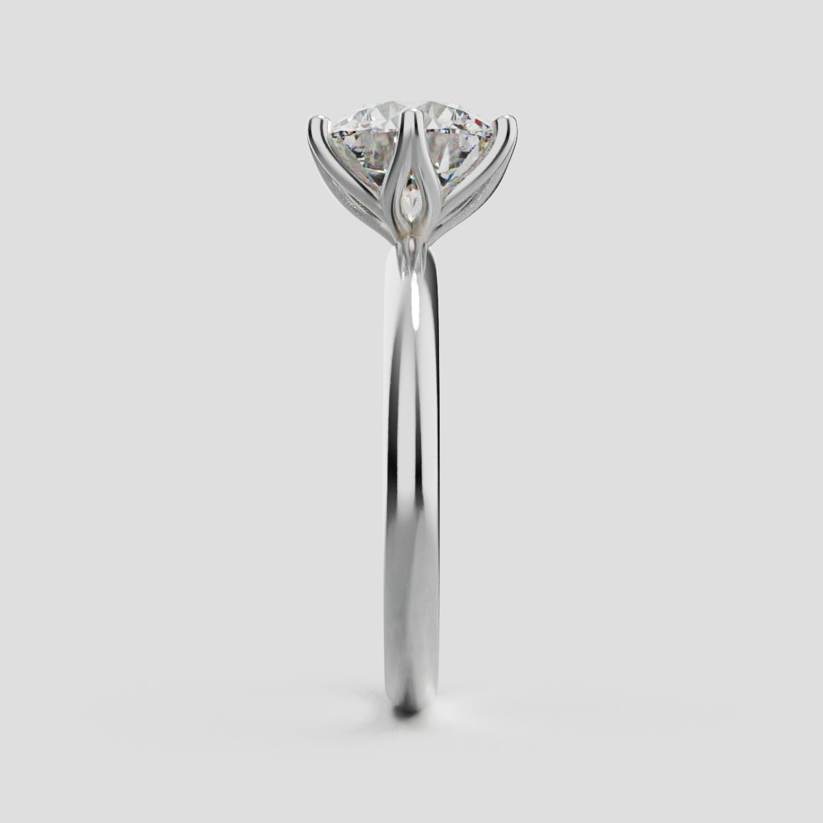 Germoglio, 2ct round lab grown diamond engagement ring, Hidden Petal Set, Fixed Width, 18K white gold - side view